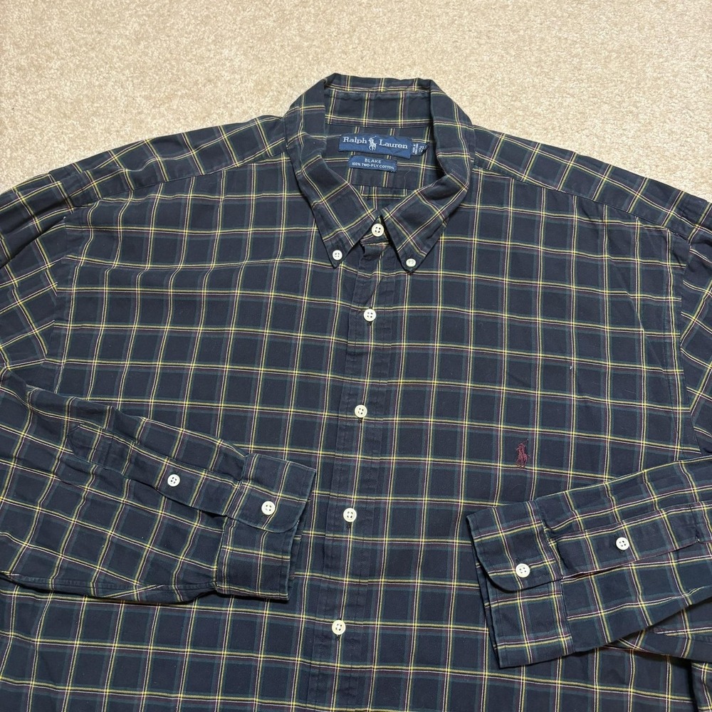 Ralph Lauren Shirt Mens 2XLT Blue Plaid Blake Button Down Long Sleeve Pony Logo